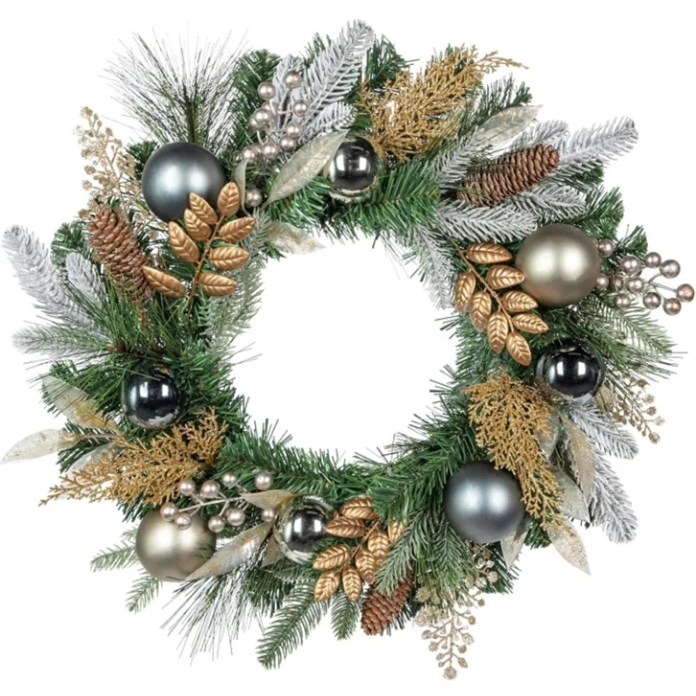 Festive Green and Gold Holiday Wreath